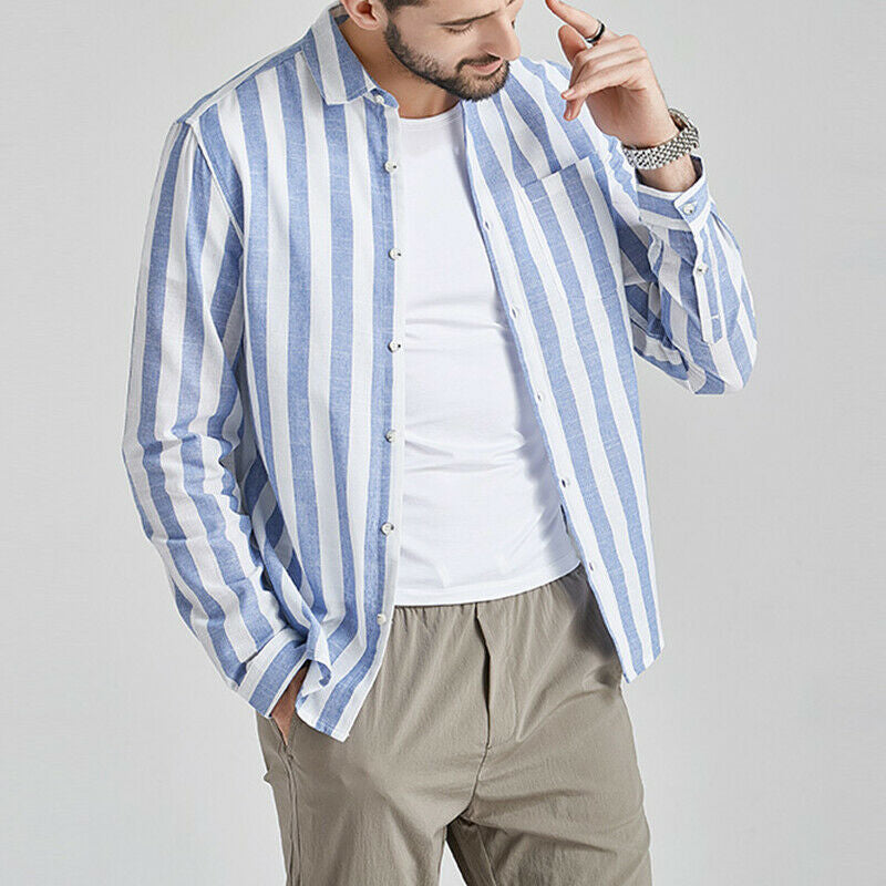 Herren gestreifte Hemdjacke aus leichtem Baumwollstoff Aliams