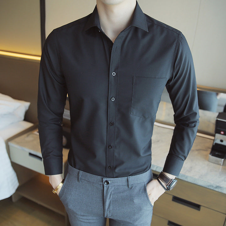 Herren elegantes Langarmhemd mit modernem Schnitt und praktischer Brusttasche Aliams