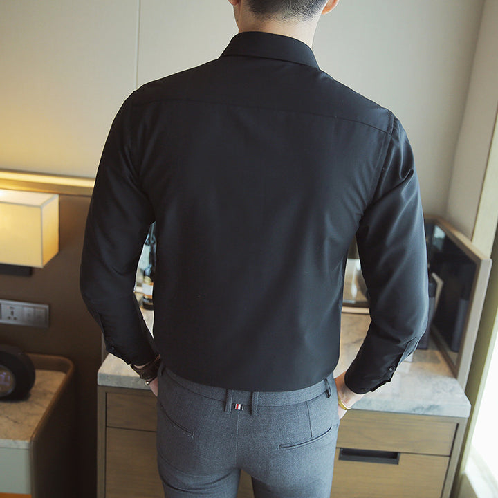 Herren elegantes Langarmhemd mit modernem Schnitt und praktischer Brusttasche Aliams