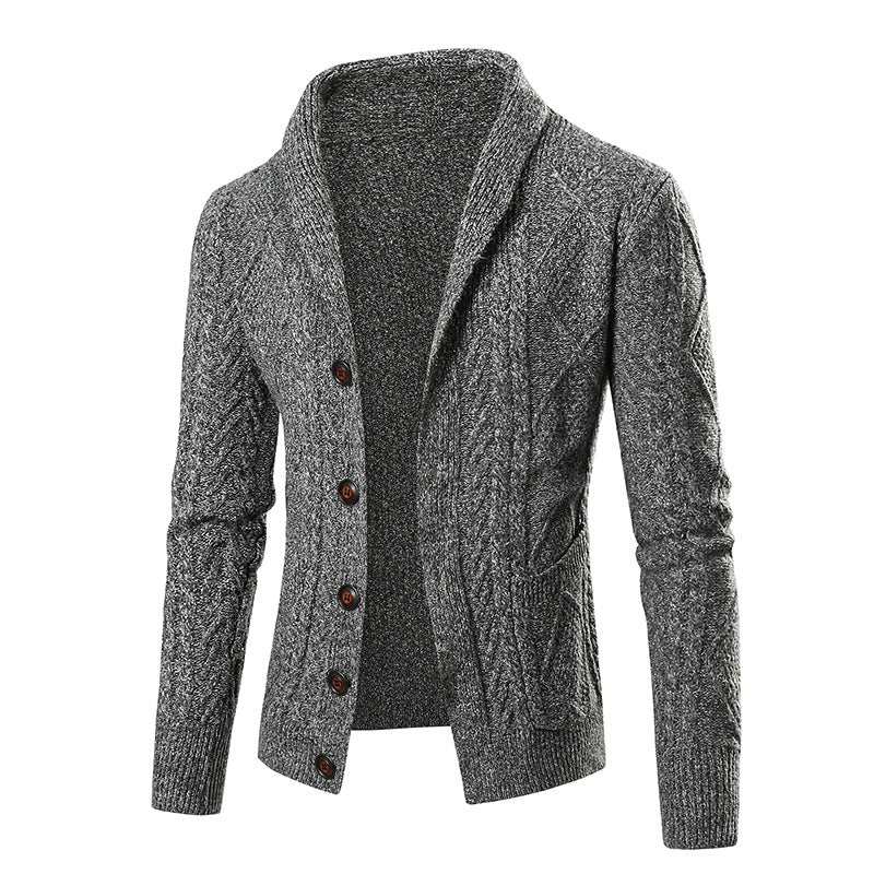 Herren Strickjacke mit modernem Zopfmuster und schickem Schalkragen Aliams