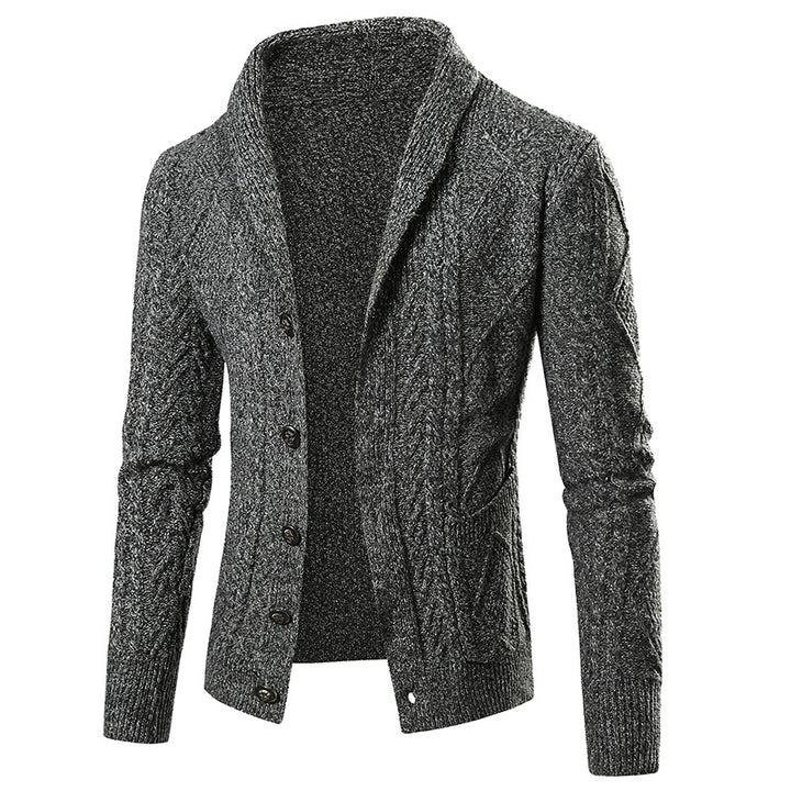 Herren Strickjacke mit modernem Zopfmuster und schickem Schalkragen Aliams
