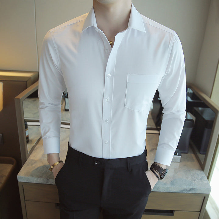 Herren elegantes Langarmhemd mit modernem Schnitt und praktischer Brusttasche Aliams