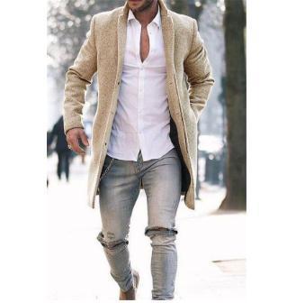 Herren eleganter Langmantel im minimalistischen Design mit praktischen Taschen Aliams