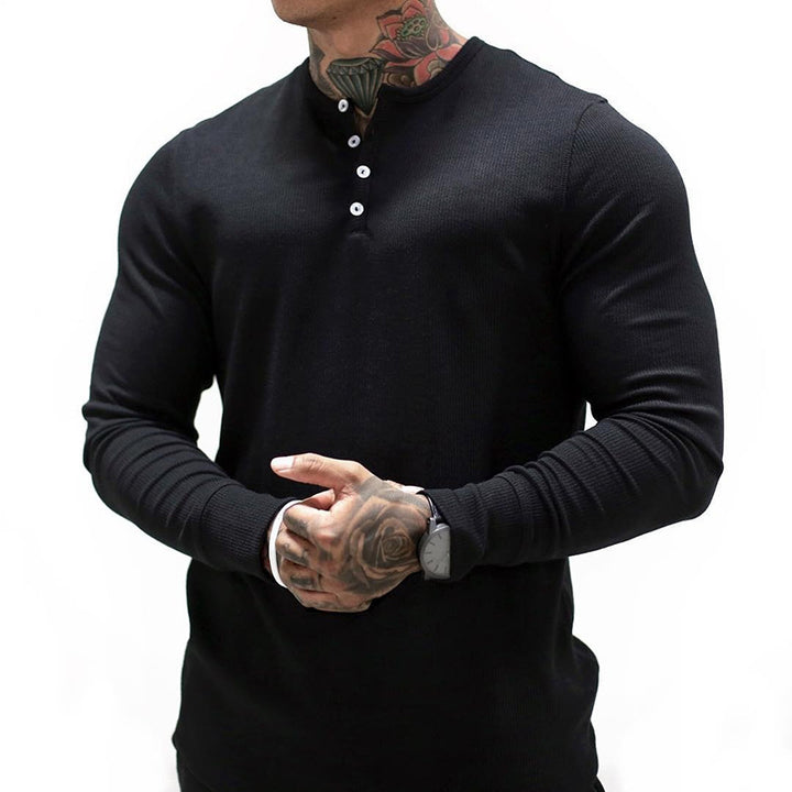 Herren elegantes Langarmshirt mit Knopfverschluss Aliams