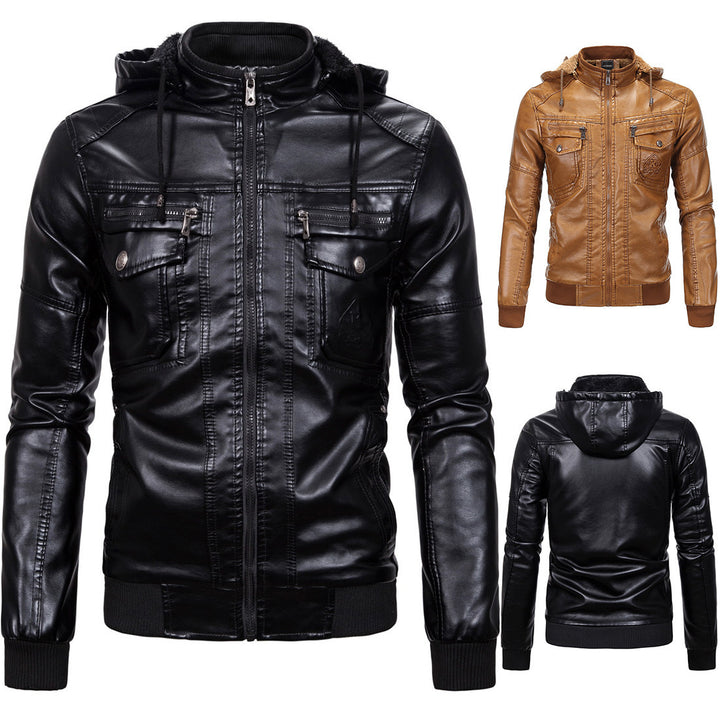 Herren Kunstlederjacke mit kuscheligem Innenfutter und praktischen Taschen Aliams
