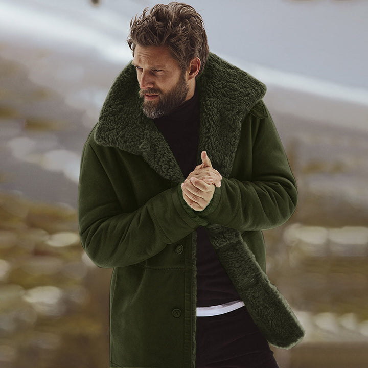 Herren Fleecejacke mit weichem Fellkragen und praktischen Taschen Aliams