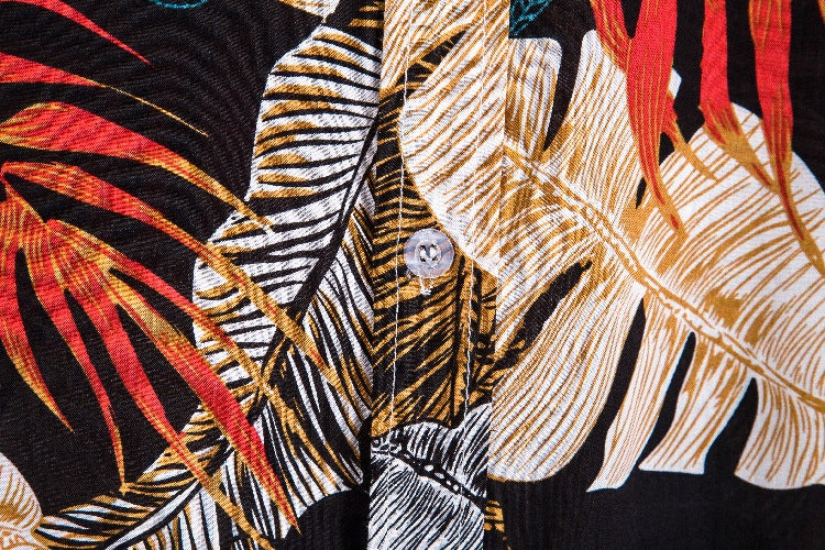 Herren Kurzarmhemd im tropischen Blätterdesign mit atmungsaktiver Baumwolle Aliams