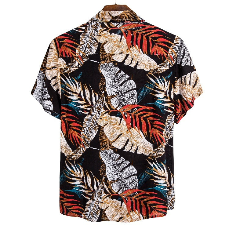Herren Kurzarmhemd im tropischen Blätterdesign mit atmungsaktiver Baumwolle Aliams