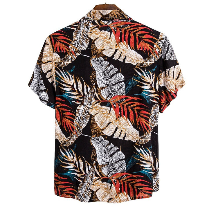 Herren Kurzarmhemd im tropischen Blätterdesign mit atmungsaktiver Baumwolle Aliams