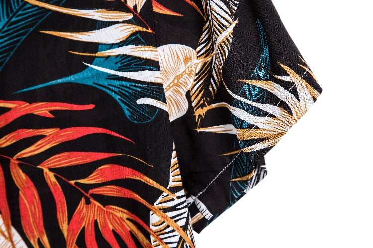 Herren Kurzarmhemd im tropischen Blätterdesign mit atmungsaktiver Baumwolle Aliams