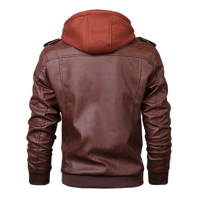 Herren Kunstlederjacke mit abnehmbarer Kapuze und gesteppten Details Aliams