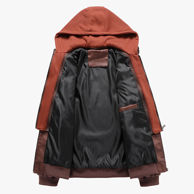 Herren Kunstlederjacke mit abnehmbarer Kapuze und gesteppten Details Aliams