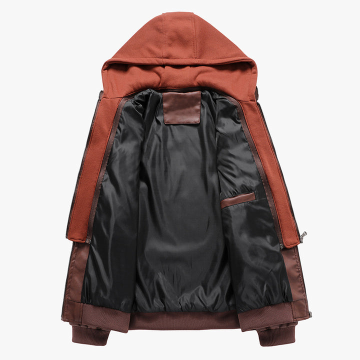 Herren Kunstlederjacke mit abnehmbarer Kapuze und gesteppten Details Aliams