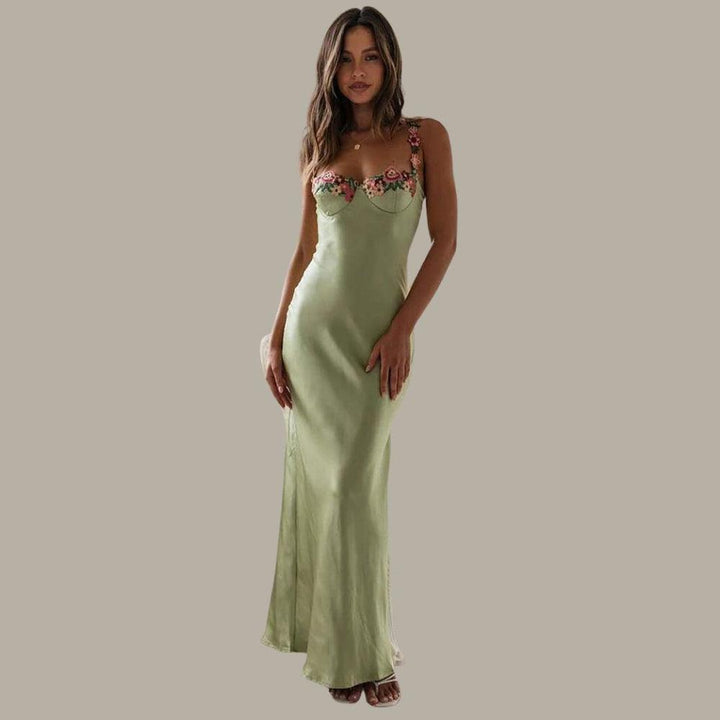 Aliams | Besticktes Satin-Maxikleid mit Blumen für Damen