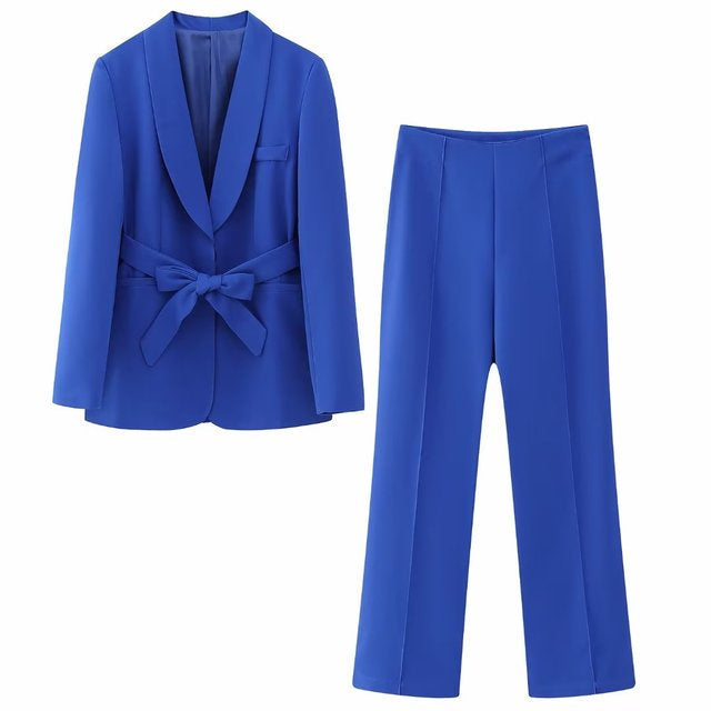 Aliams | 2-Teiliger Damenanzug Eleganter Blazer mit Gürtel und Passender Hose