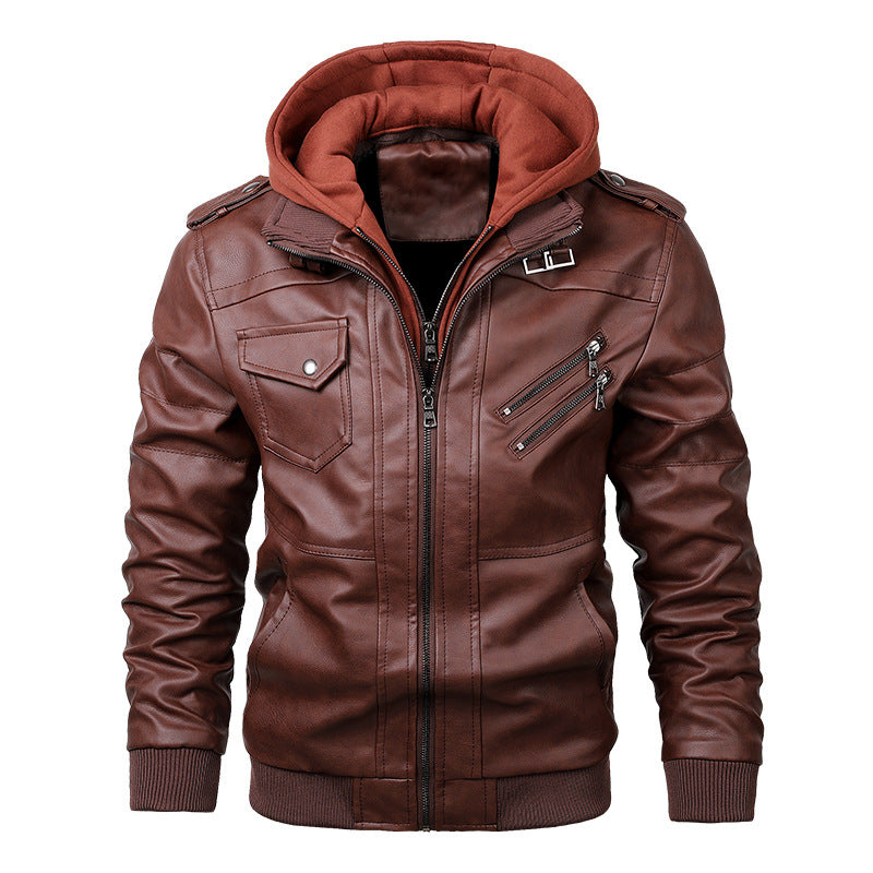 Herren Kunstlederjacke mit abnehmbarer Kapuze und gesteppten Details Aliams