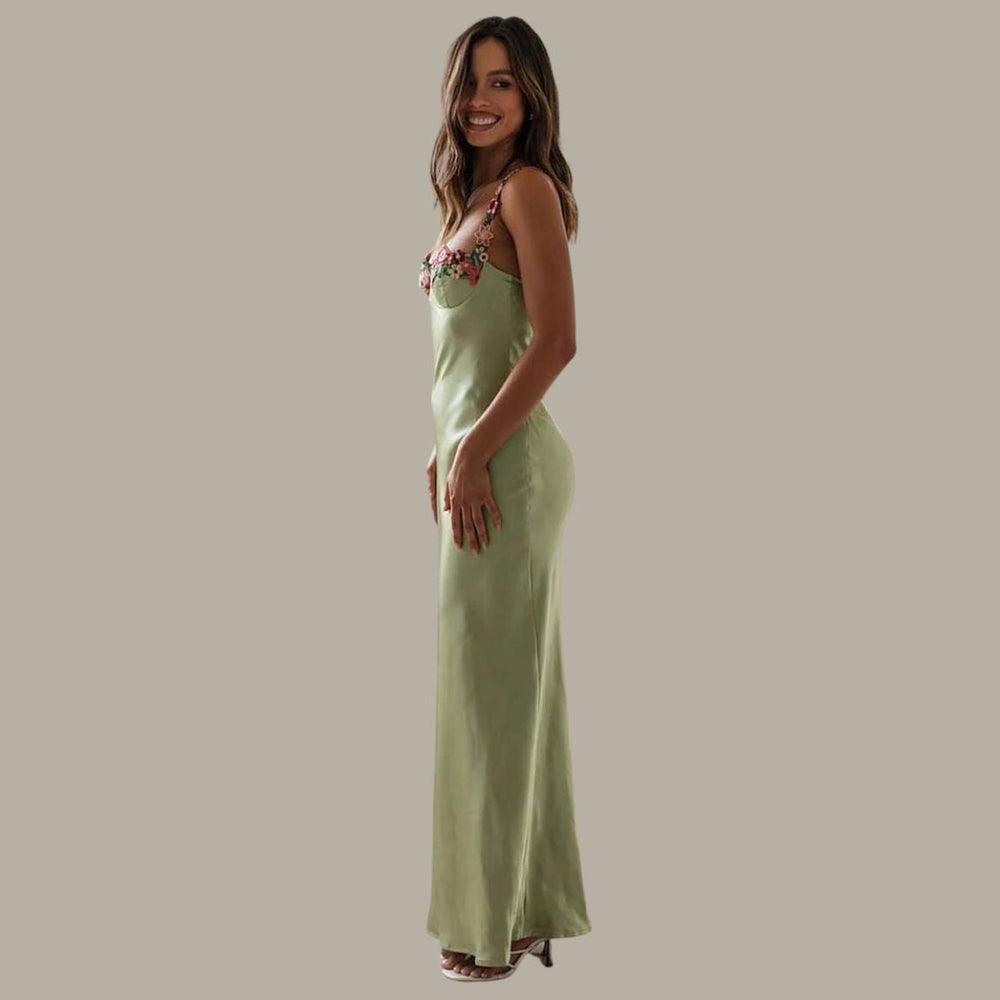 Aliams | Besticktes Satin-Maxikleid mit Blumen für Damen