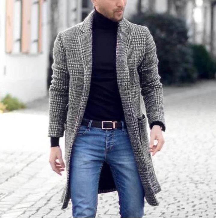 Herren eleganter Langblazer mit klassischem Karomuster und modernen Details Aliams