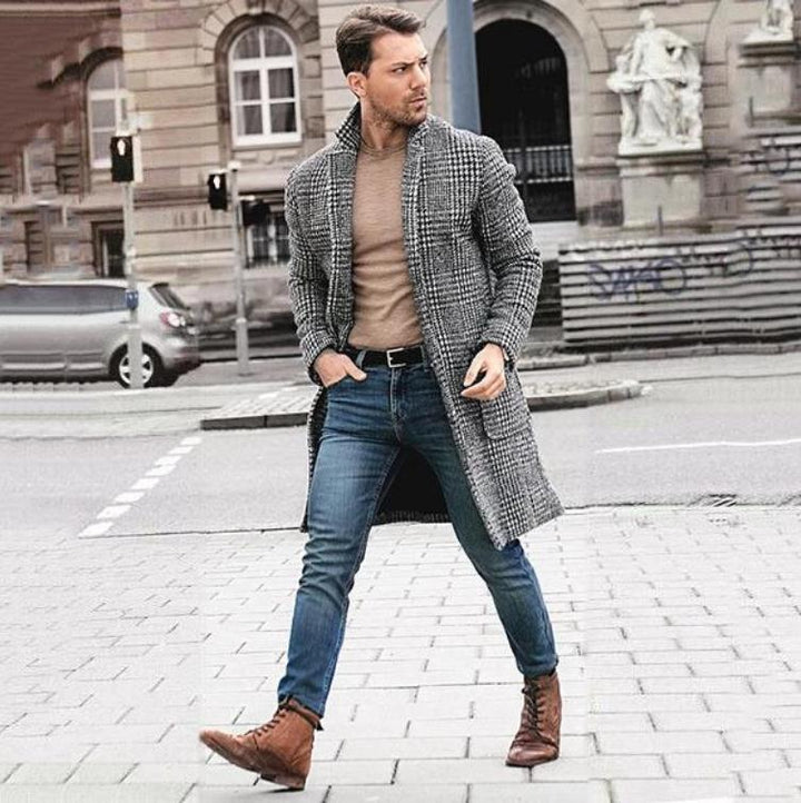 Herren eleganter Langblazer mit klassischem Karomuster und modernen Details Aliams
