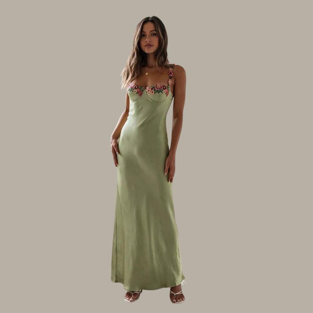 Aliams | Besticktes Satin-Maxikleid mit Blumen für Damen