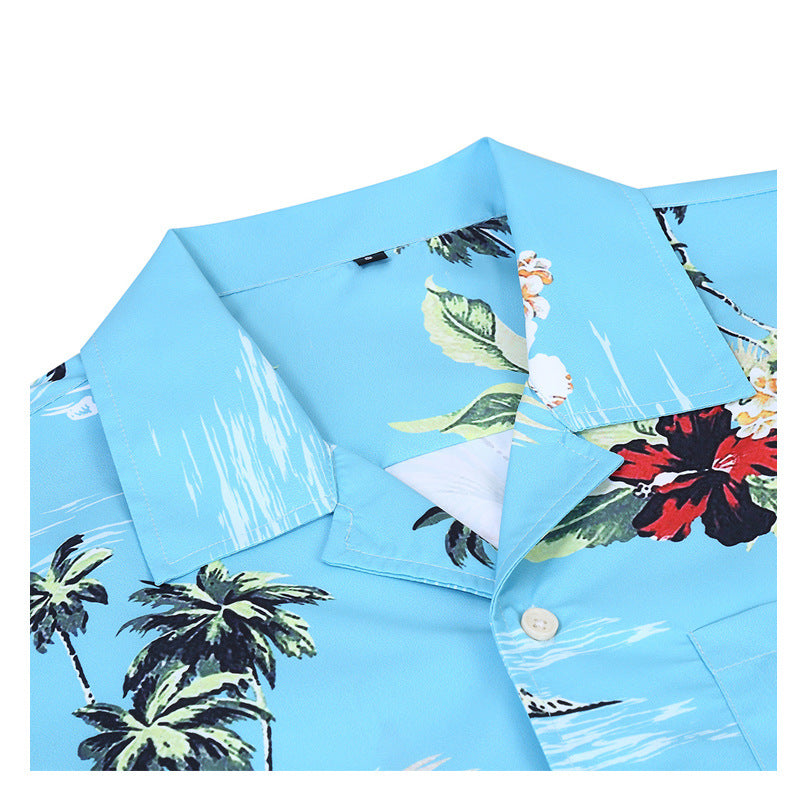 Herren Kurzarm-Hemd mit tropischem Muster und leichtem Stoff Aliams