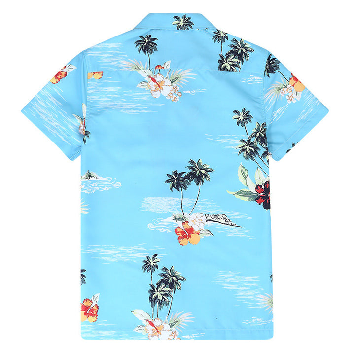 Herren Kurzarm-Hemd mit tropischem Muster und leichtem Stoff Aliams