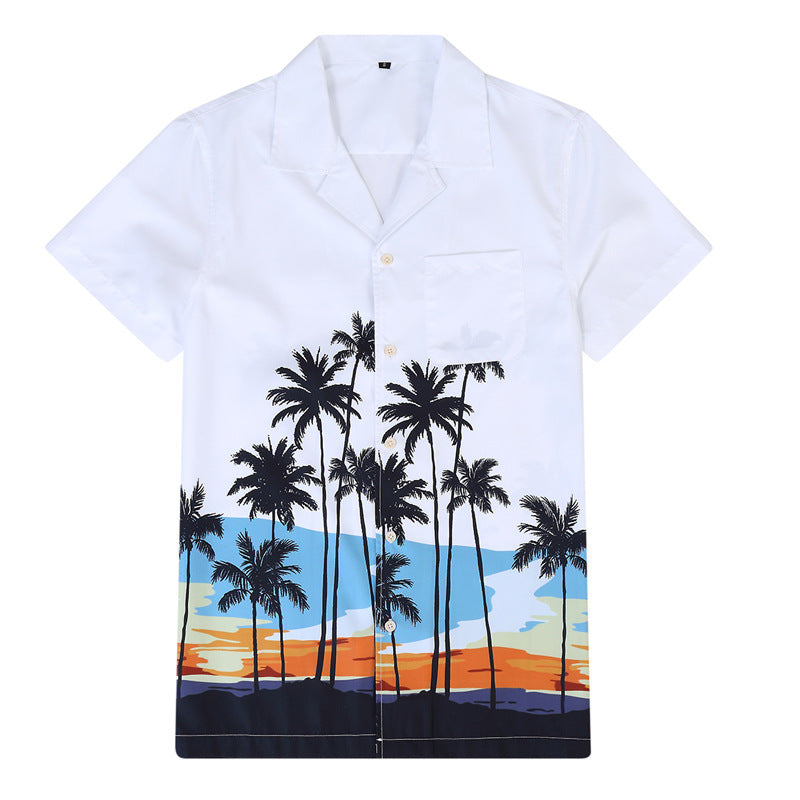 Herren Kurzarm-Hemd mit tropischem Muster und leichtem Stoff Aliams