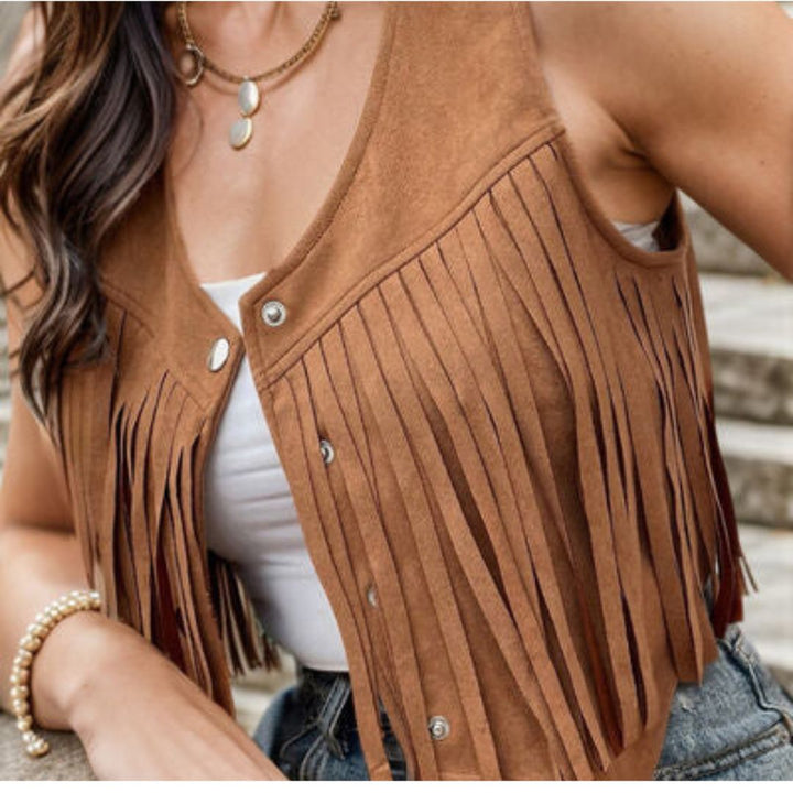 Aliams | Wildleder-Weste Mit Fransen Und Knopfdetail