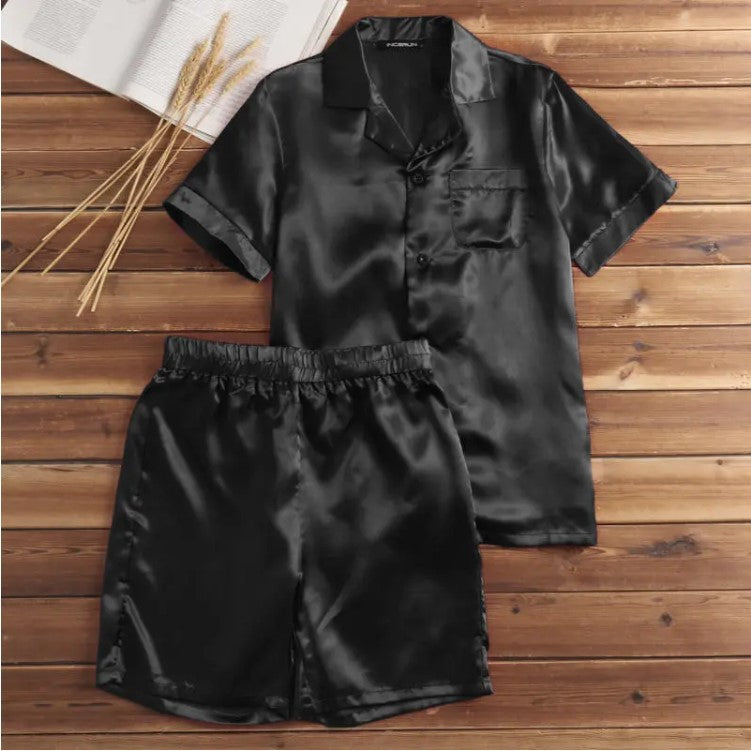Damen Satin-Pyjama-Set mit kurzer Hose und elegantem Kragen Aliams