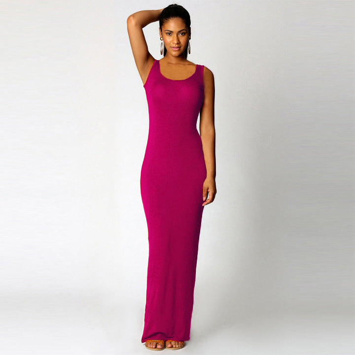 Damen Maxikleid Aus Weichem Jersey mit Tiefem Rundhalsausschnitt Aliams