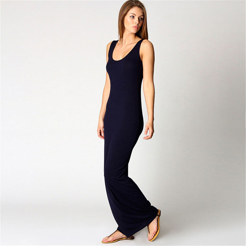 Damen Maxikleid Aus Weichem Jersey mit Tiefem Rundhalsausschnitt Aliams