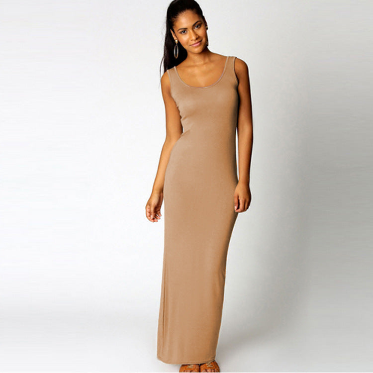 Damen Maxikleid Aus Weichem Jersey mit Tiefem Rundhalsausschnitt Aliams