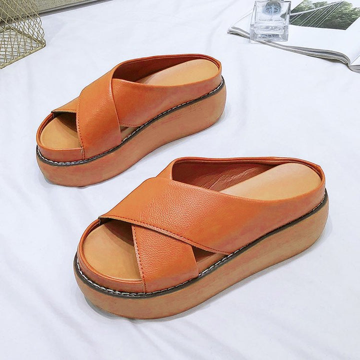 Damen Komfortable Plateau-Pantoletten mit Elegantem Überkreuz-Design Aliams