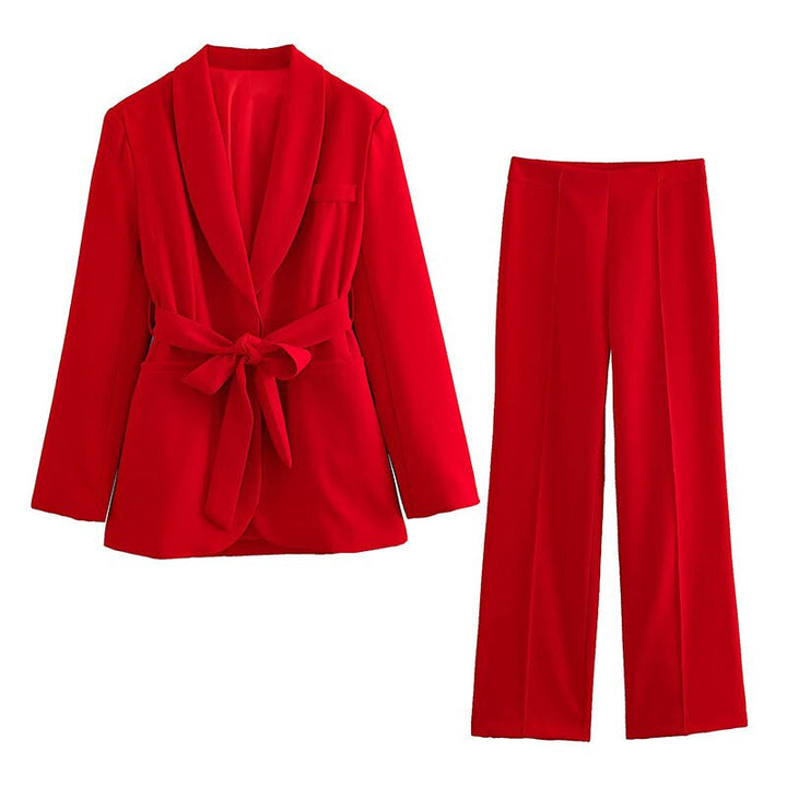 Aliams | 2-Teiliger Damenanzug Eleganter Blazer mit Gürtel und Passender Hose
