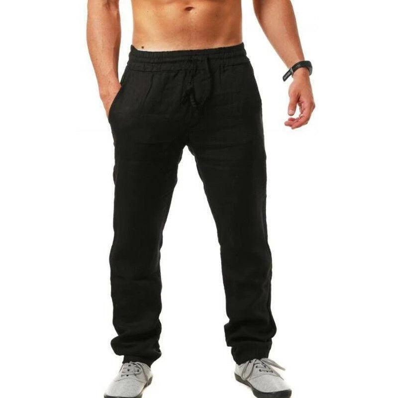 Herren Bequeme Leinenhose mit elastischem Bund und seitlichen Eingrifftaschen Aliams