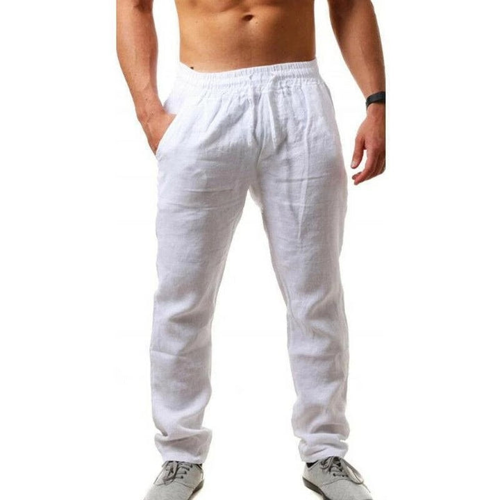 Herren Bequeme Leinenhose mit elastischem Bund und seitlichen Eingrifftaschen Aliams