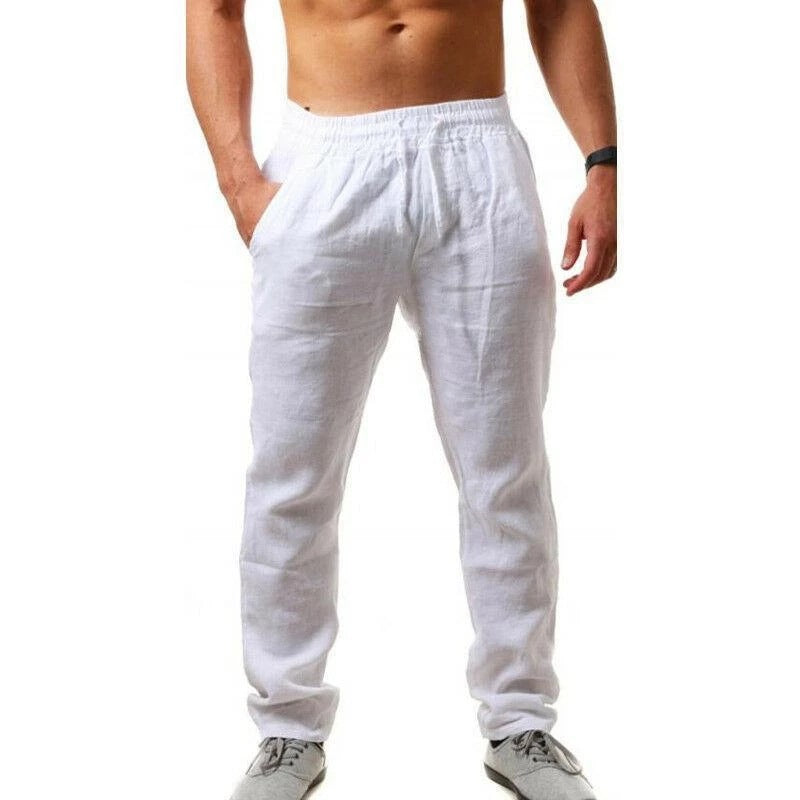 Herren Bequeme Leinenhose mit elastischem Bund und seitlichen Eingrifftaschen Aliams