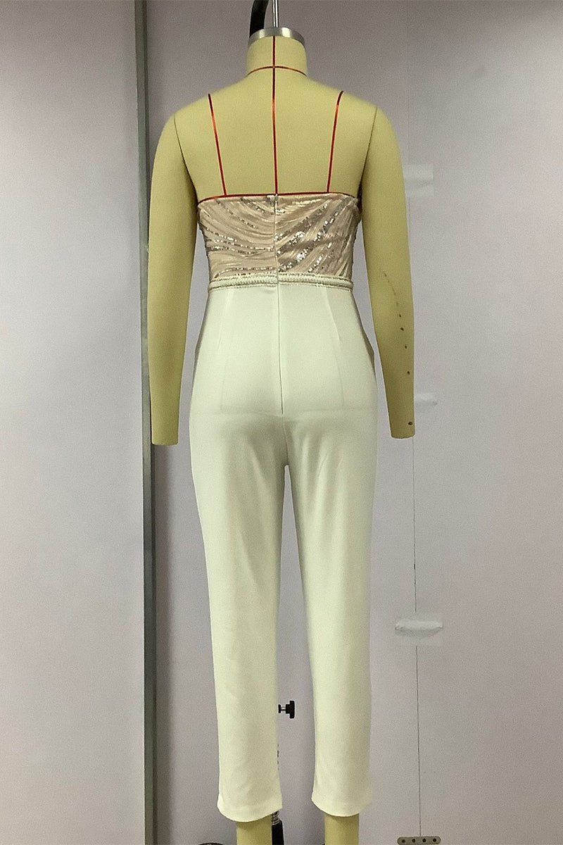 Aliams | Sexy Solid Bestickte Pailletten Patchwork Trägerlos Regelmäßig Overall