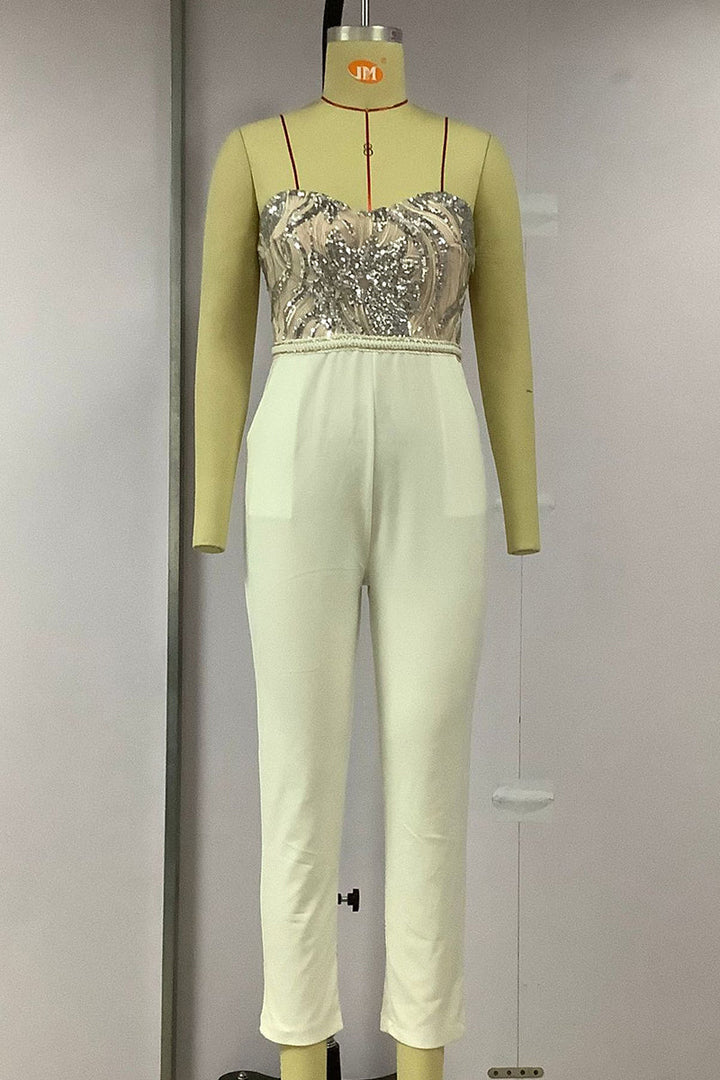 Aliams | Sexy Solid Bestickte Pailletten Patchwork Trägerlos Regelmäßig Overall