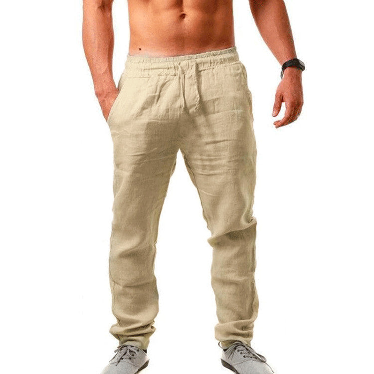 Herren Bequeme Leinenhose mit elastischem Bund und seitlichen Eingrifftaschen Aliams