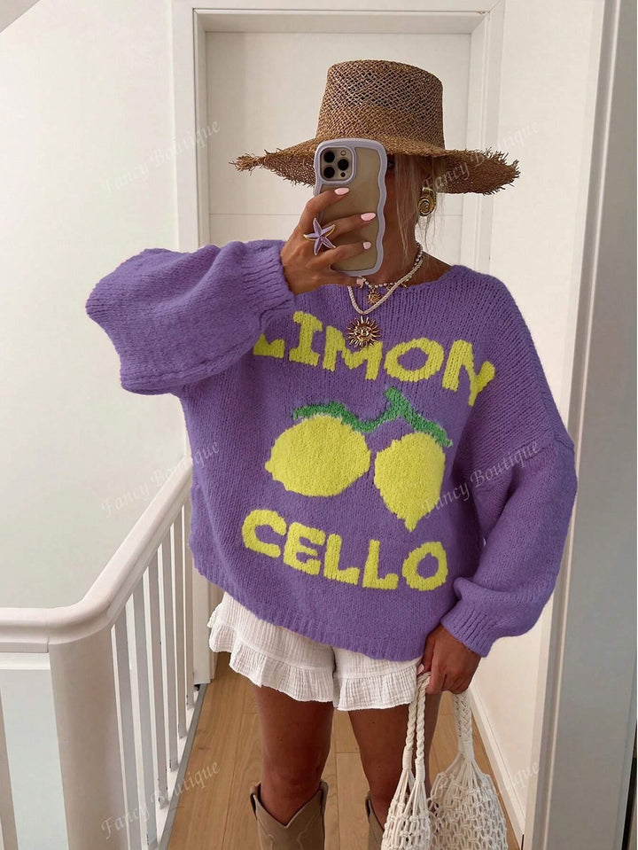 Aliams | Strickpullover mit Zitronenprint für Damen