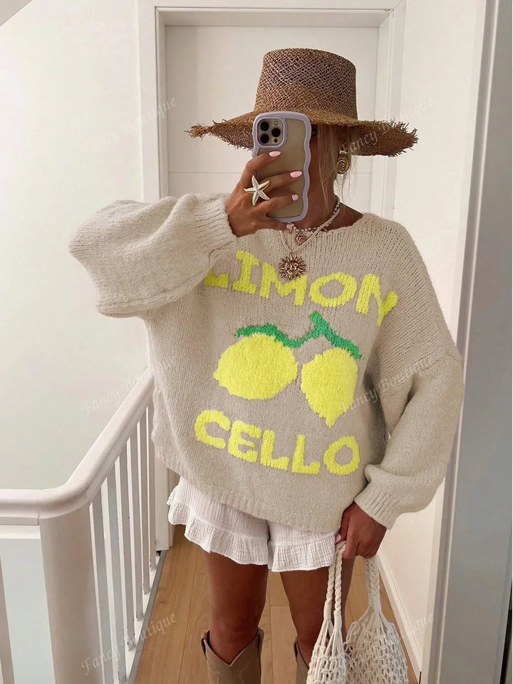 Aliams | Strickpullover mit Zitronenprint für Damen