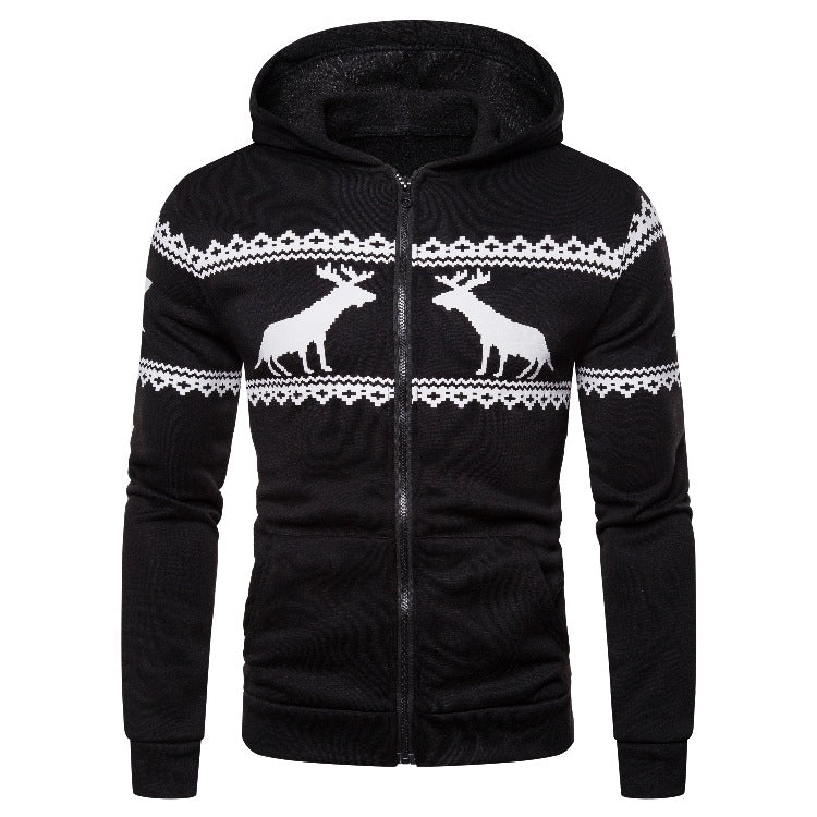 Herren Kapuzenjacke mit kreativem Rentierdesign und weichem Innenfutter Aliams