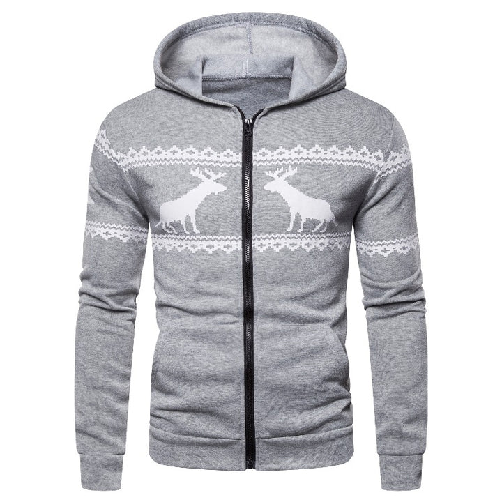 Herren Kapuzenjacke mit kreativem Rentierdesign und weichem Innenfutter Aliams