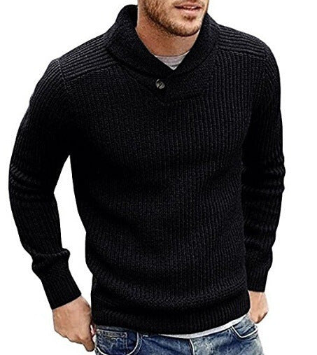 Herren Strickpullover mit Schalkragen und Knopfdetail Aliams