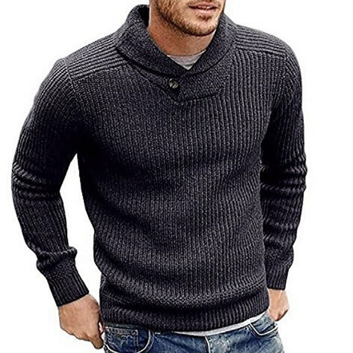 Herren Strickpullover mit Schalkragen und Knopfdetail Aliams