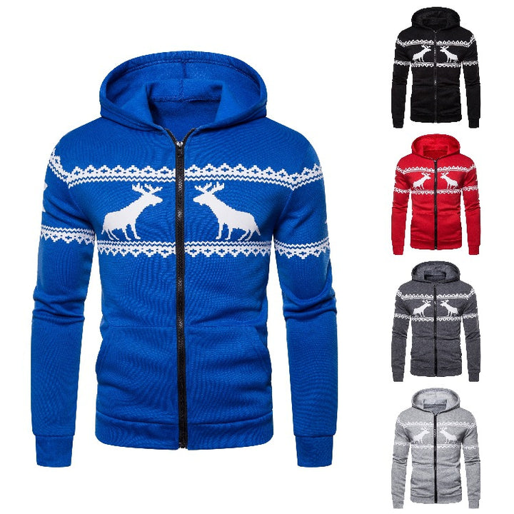 Herren Kapuzenjacke mit kreativem Rentierdesign und weichem Innenfutter Aliams