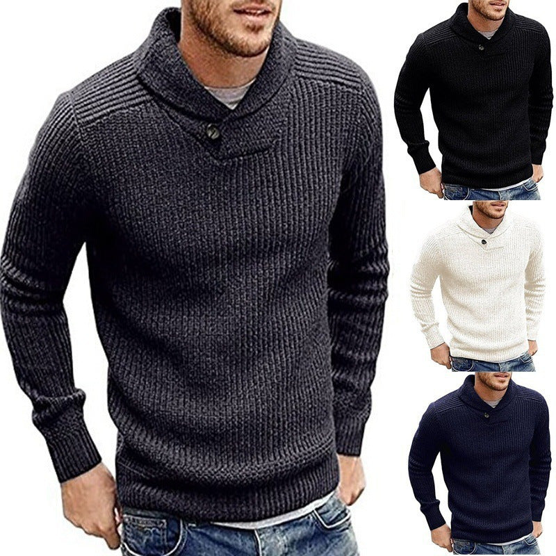 Herren Grobstrick Rollkragenpullover mit Knopfdetails Aliams