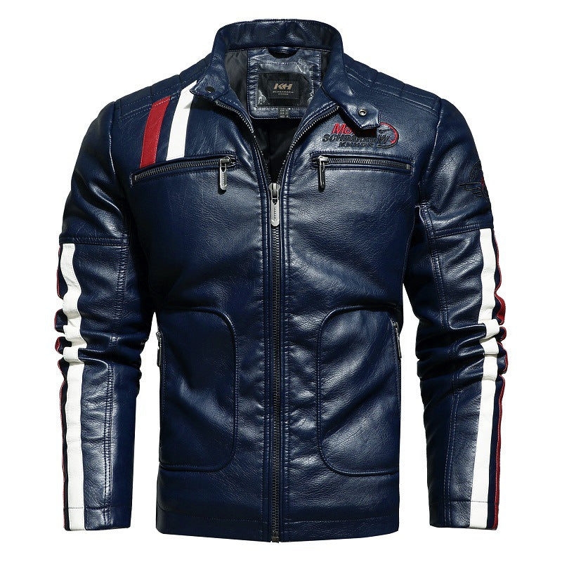 Herren Kunstlederjacke im sportlichen Retro-Stil mit markanten Patches und funktionalen Taschen Aliams