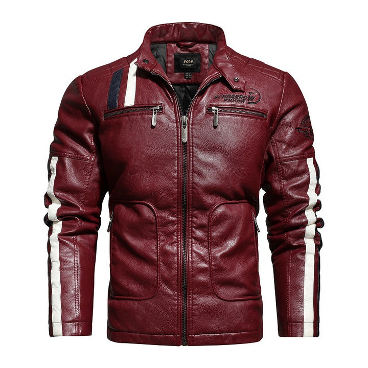Herren Kunstlederjacke im sportlichen Retro-Stil mit markanten Patches und funktionalen Taschen Aliams